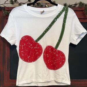 Cherry Graphic Women's Tee - White & Red